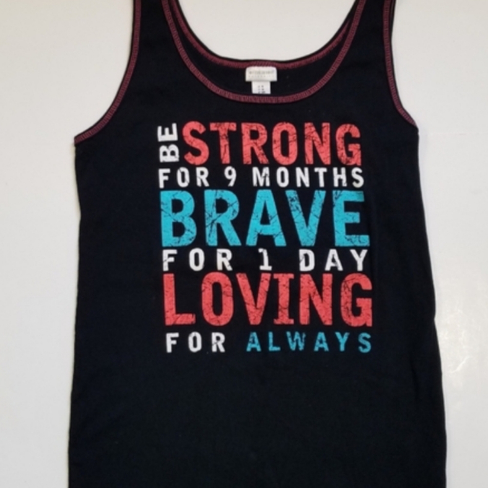 MOTHERHOOD Maternity Tank Top Be Brave Loving XL Black Red Trim